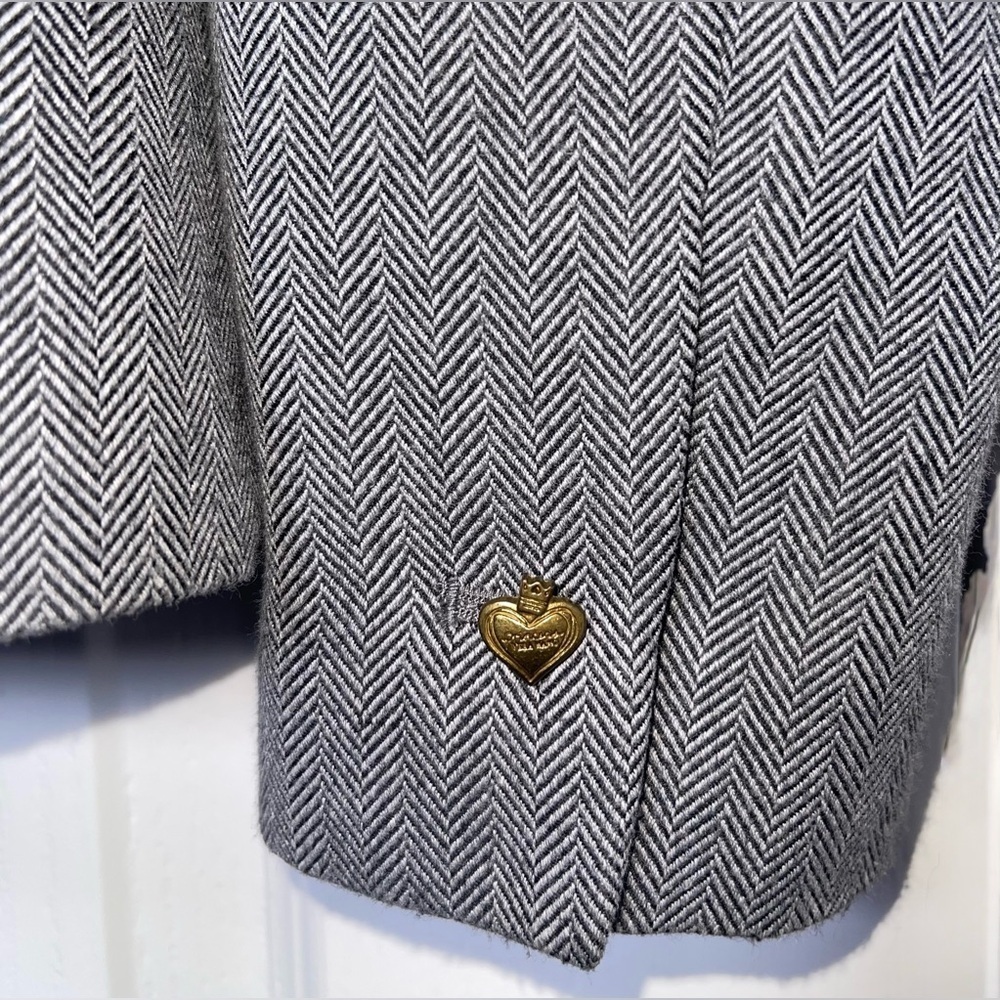 Princess Vera Wang Gray Herringbone Y2K Blazer Gold Heart Buttons Size Small - Picture 4 of 10
